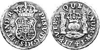 монета Мексика 1-2 реал 1743