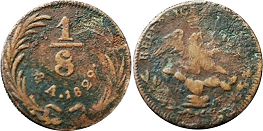 монета Мексика 1/8 реала 1829