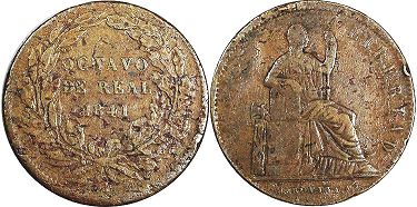 монета Мексика 1/8 реала 1841