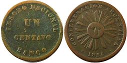 монета Аргентина 1 сентаво 1854