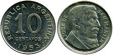 монета Аргентина 10 сентаво 1953