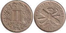 монета Мексика 2 сентаво 1883