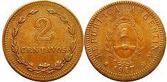 монета Аргентина 2 сентаво 1947
