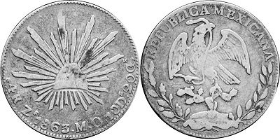 монета Мексика 4 реала 1863