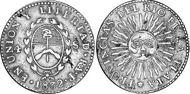 монета Аргентина 2 соля 1832