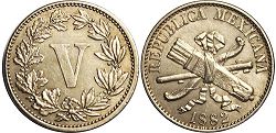 монета Мексика 5 сентаво 1882