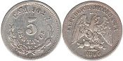 монета Мексика 5 сентаво 1893