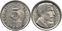монета Аргентина 5 сентаво 1953