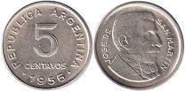 монета Аргентина 5 сентаво 1956