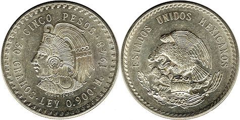 Мексика монета 5 песо 1947, 1948