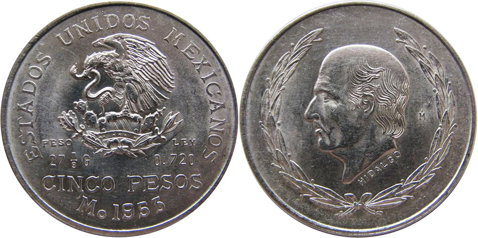 Мексика монета 5 песо 1953
