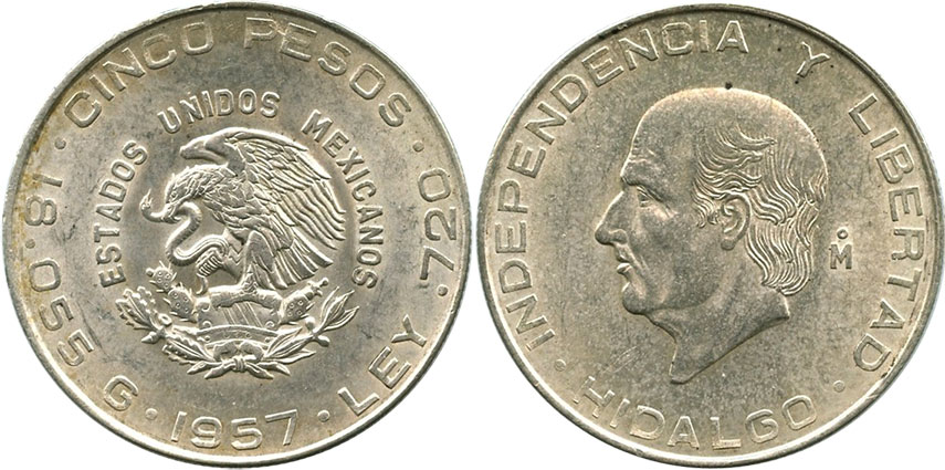 монета Мексика 5 песо 1956