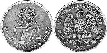 монета Мексика 50 сентаво 1871