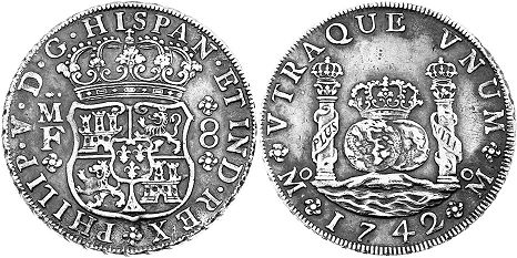 монета Мексика 8 реалов 1742