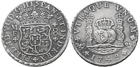 монета Мексика 8 реалов 1749