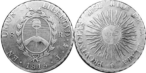 монета Аргентина 8 реалов 1815