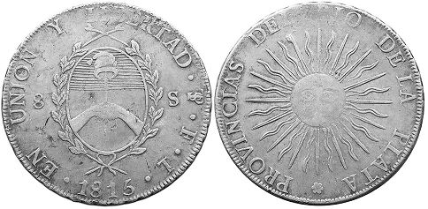 монета Аргентина 8 солей 1815