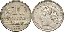 монета Бразилия 10 сентаво 1970