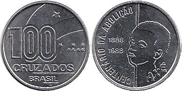 монета Бразилия 100 крузадо 1988