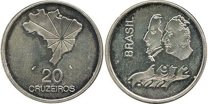 монета Бразилия 20 крузейро 1972