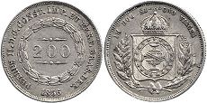 монета Бразилия 200 рейс 1856