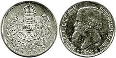монета Бразилия 200 рейс 1868