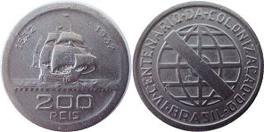 монета Бразилия 200 рейс 1932