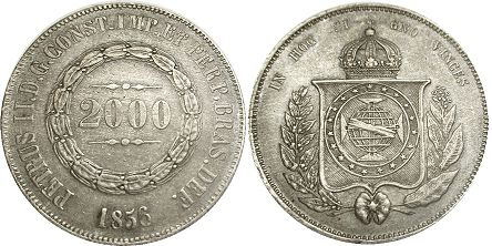 монета Бразилия 2000 рейс 1856