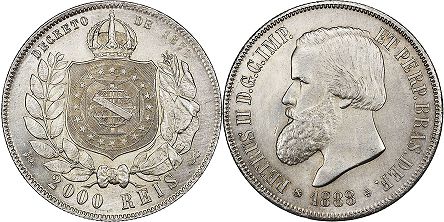 монета Бразилия 2000 рейс 1888