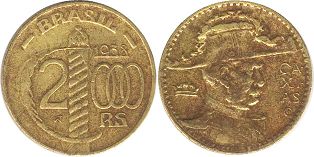 монета Бразилия 2000 рейс 1938