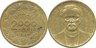 монета Бразилия 2000 рейс 1939