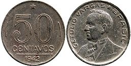 монета Бразилия 50 сентаво 1942