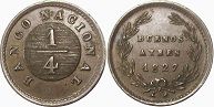 монета Аргентина Буэнос-Айрес 1/4 реала 1827