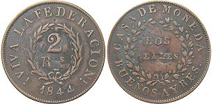 монета Аргентина Буэнос-Айрес 2 реала 1844
