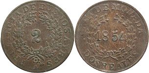 монета Аргентина Буэнос-Айрес 2 реала 1854