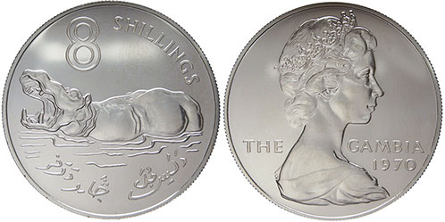 монета Гамбия 8 шиллингов 1970