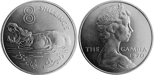 монета Гамбия 8 шиллингов 1970