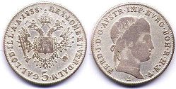 монета Австрийская Империя 5 крейцеров 1838