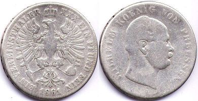 монета Пруссия 1 талер 1861