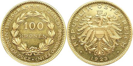 монета Австрия 100 крон 1923