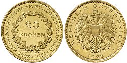 монета Австрия 20 крон 1923