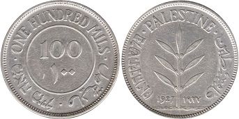 монета Палестина 100 милc 1927