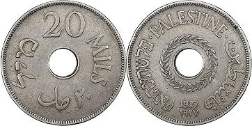 монета Палестина 20 милc 1927