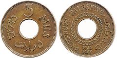 монета Палестина 5 милc 1942