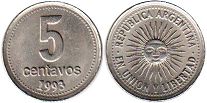 монета Аргентина 5 сентаво 1993