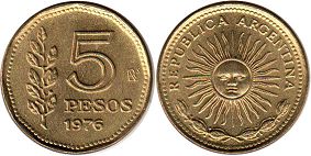 монета Аргентина 5 песо 1976