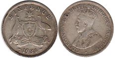 монета Австралия 6 пенсов 1936