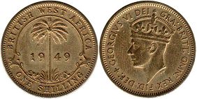 монета Британская Западная Африка 1 шиллинг 1949