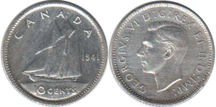 монета Канада монета 10 центов 1941