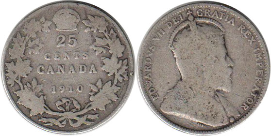 монета Канада монета 25 центов 1910